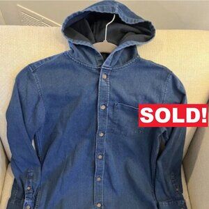 Old Navy Denim Button Down Shirt with Hoodie - Boys L - Front Pocket